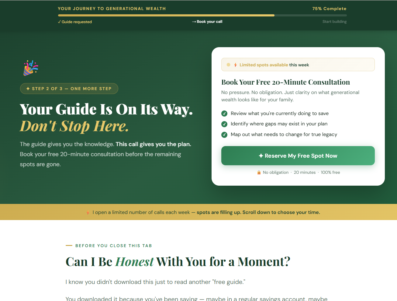 Client booking page we built